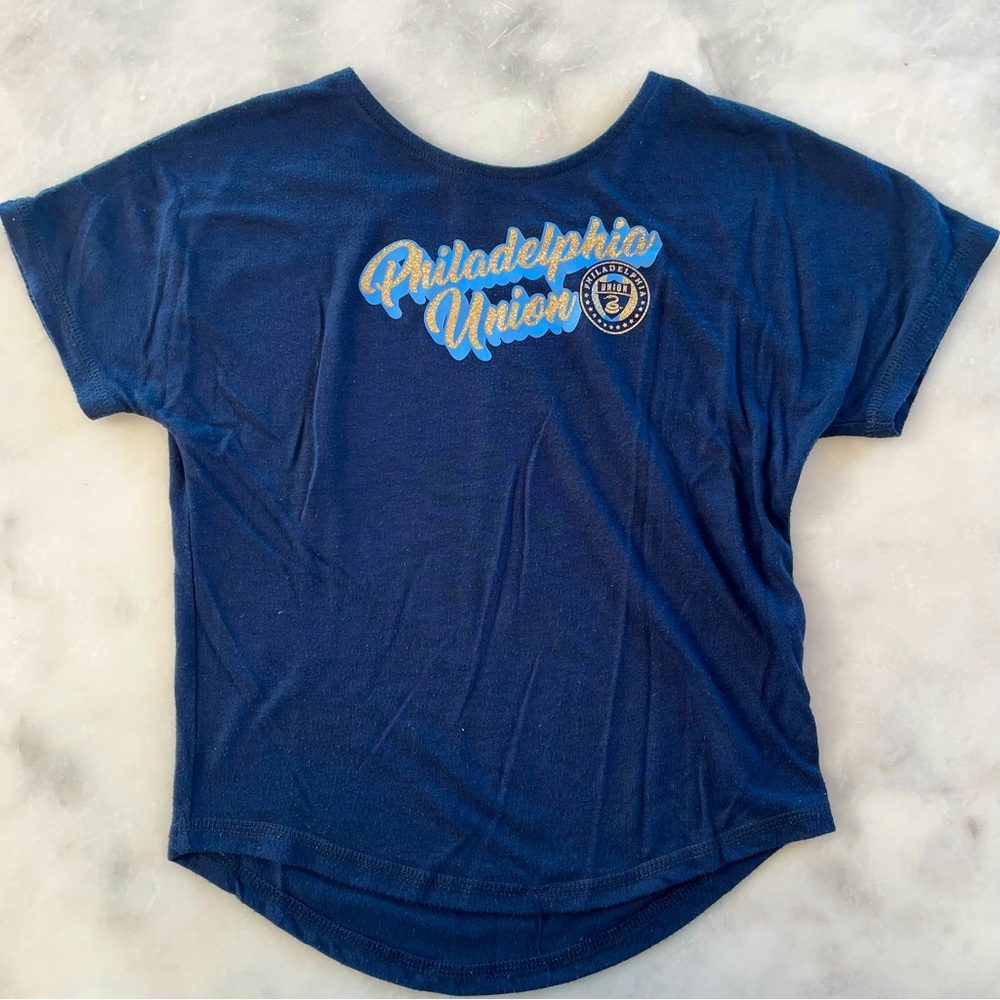 Philadelphia Union Top. Girls. Blue and gold. Youth Small.